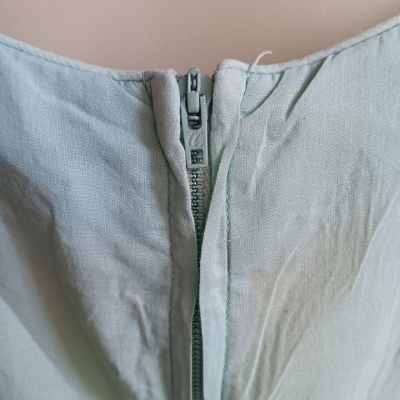 sz 8 Vintage 1950's Dress Mint Green Embroidered Nelly Don Belt Linen Distress - Picture 10 of 14